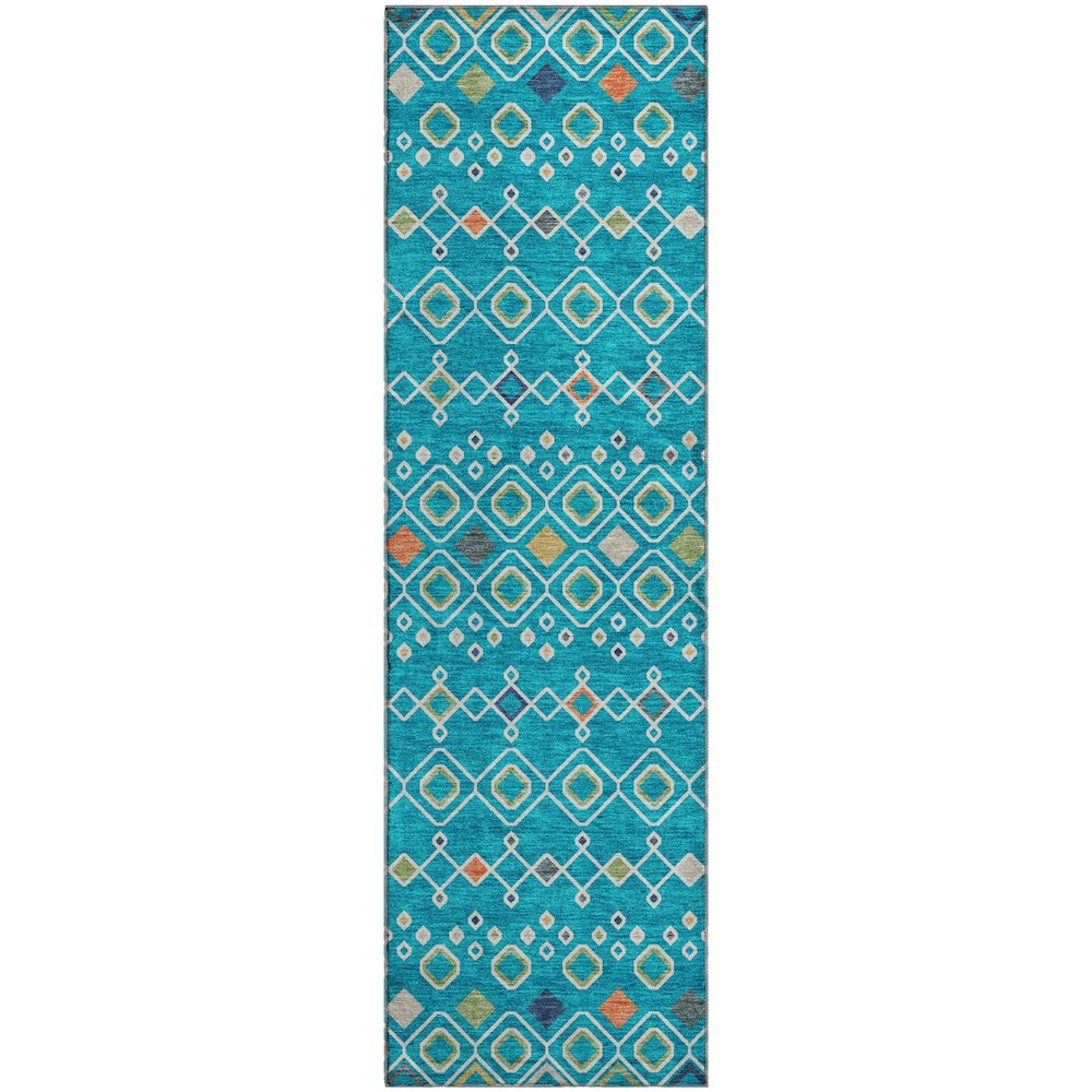 Premium Machine Washable Mayfield AMF938 Teal 2'3" x 7'6" Runner Rug. Picture 1