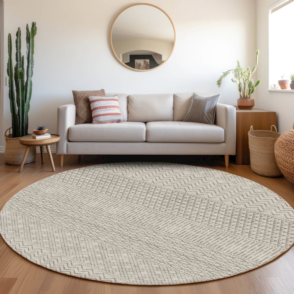 Premium Machine Washable Mayfield AMF939 Beige 8' x 8' Round Rug. Picture 5
