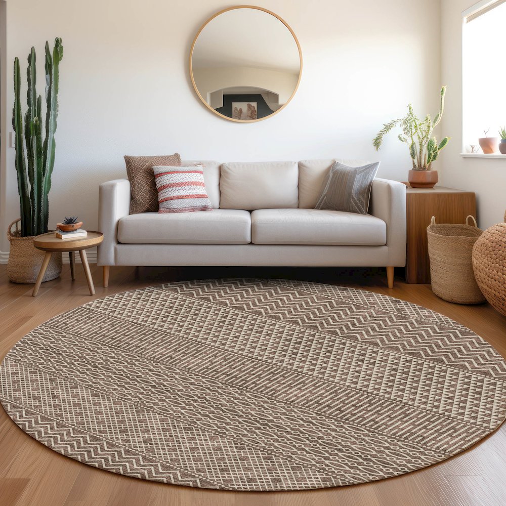 Premium Machine Washable Mayfield AMF939 Brown 8' x 8' Round Rug. Picture 5