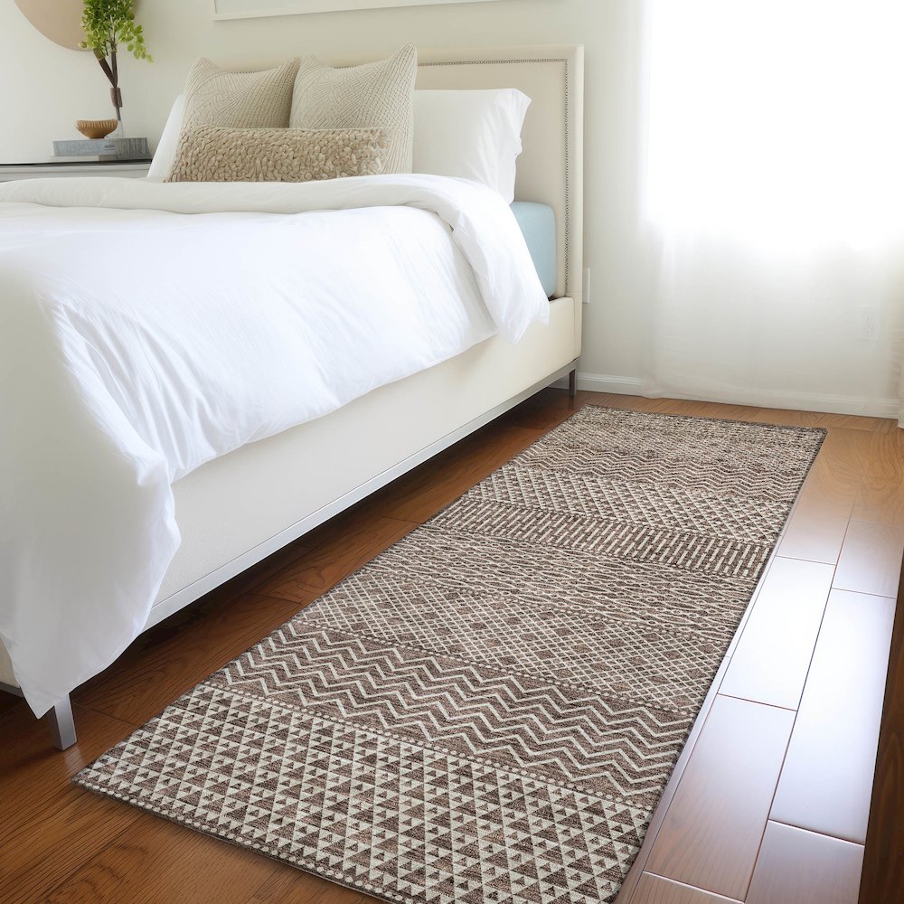 Premium Machine Washable Mayfield AMF939 Brown 2'3" x 7'6" Runner Rug. Picture 5