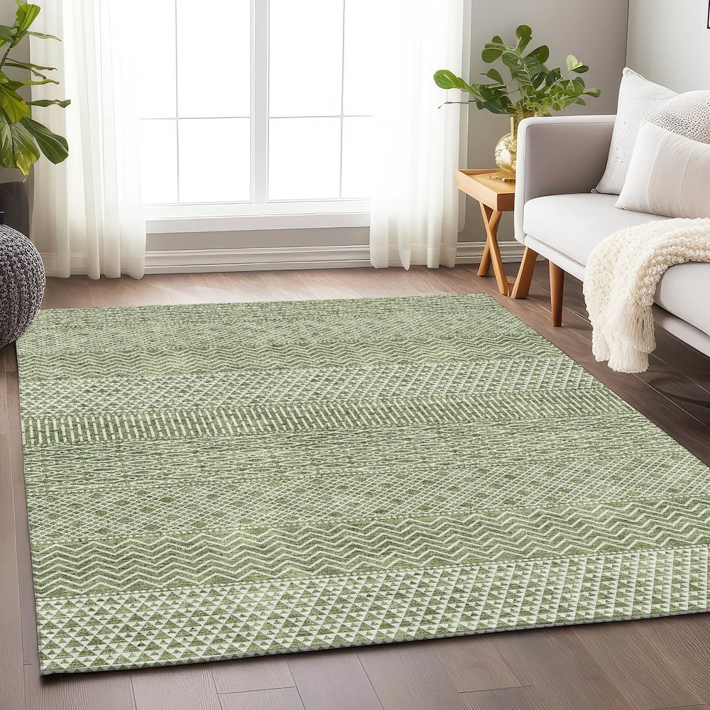 Premium Machine Washable Mayfield AMF939 Green 2'6" x 3'10" Rug. Picture 5