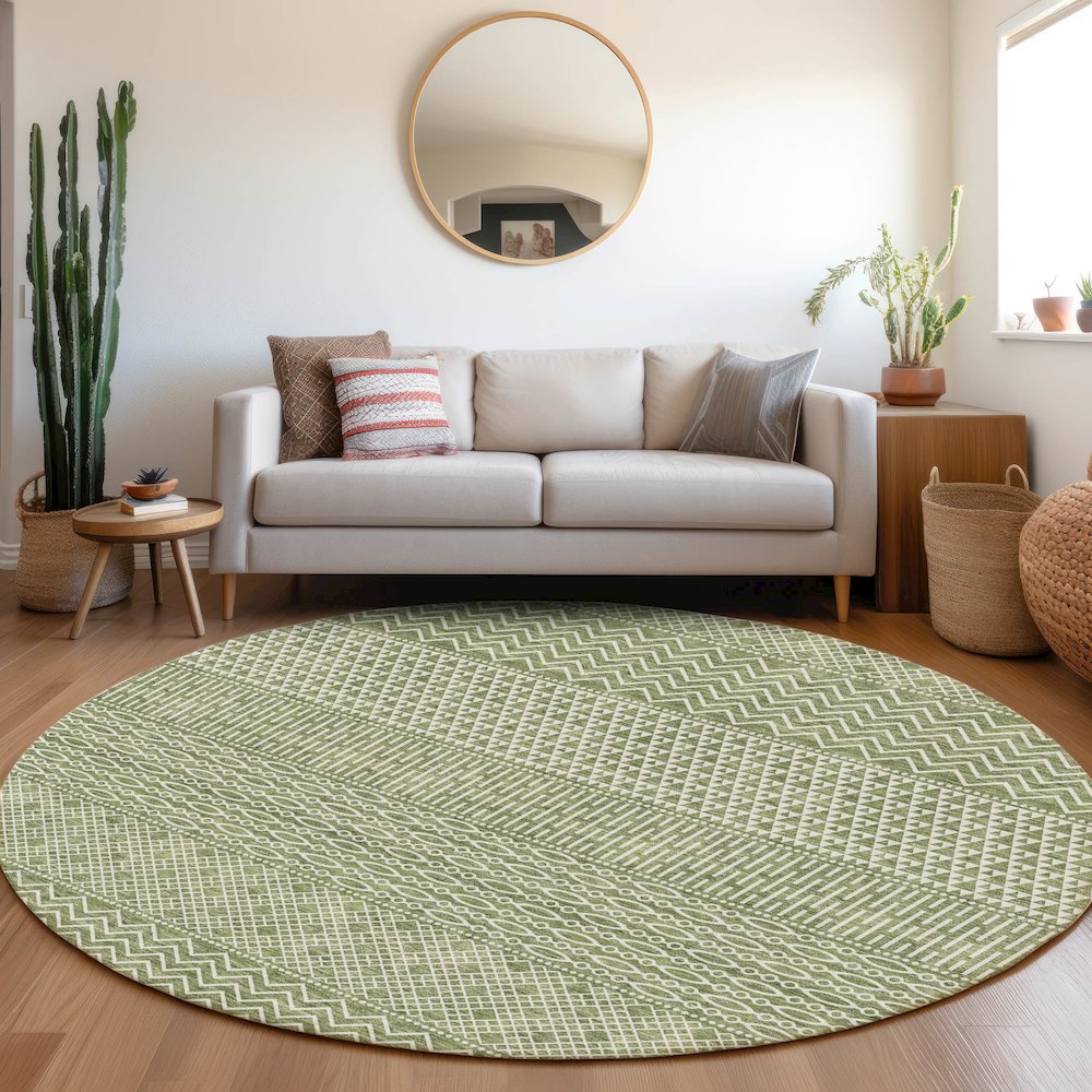 Premium Machine Washable Mayfield AMF939 Green 8' x 8' Round Rug. Picture 5