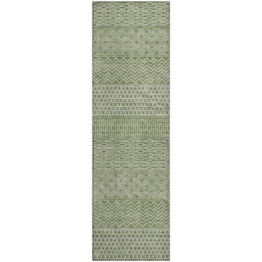 Premium Machine Washable Mayfield AMF939 Green 2'3" x 7'6" Runner Rug. Picture 1