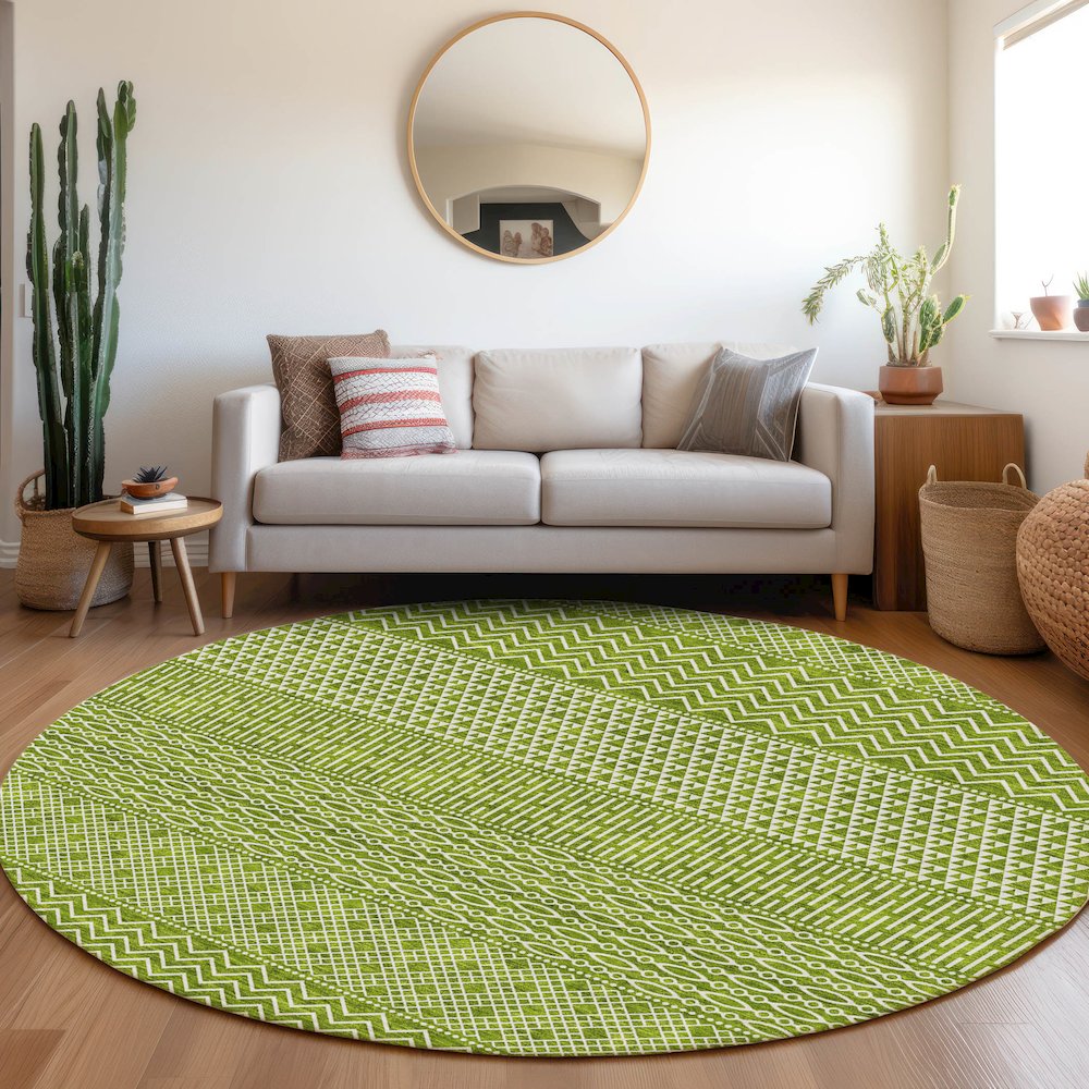 Premium Machine Washable Mayfield AMF939 Lime 8' x 8' Round Rug. Picture 5