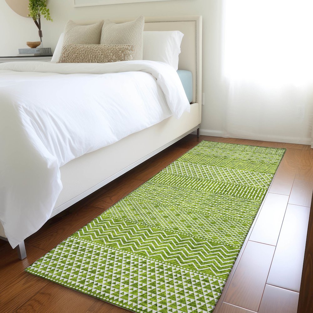 Premium Machine Washable Mayfield AMF939 Lime 2'3" x 7'6" Runner Rug. Picture 5