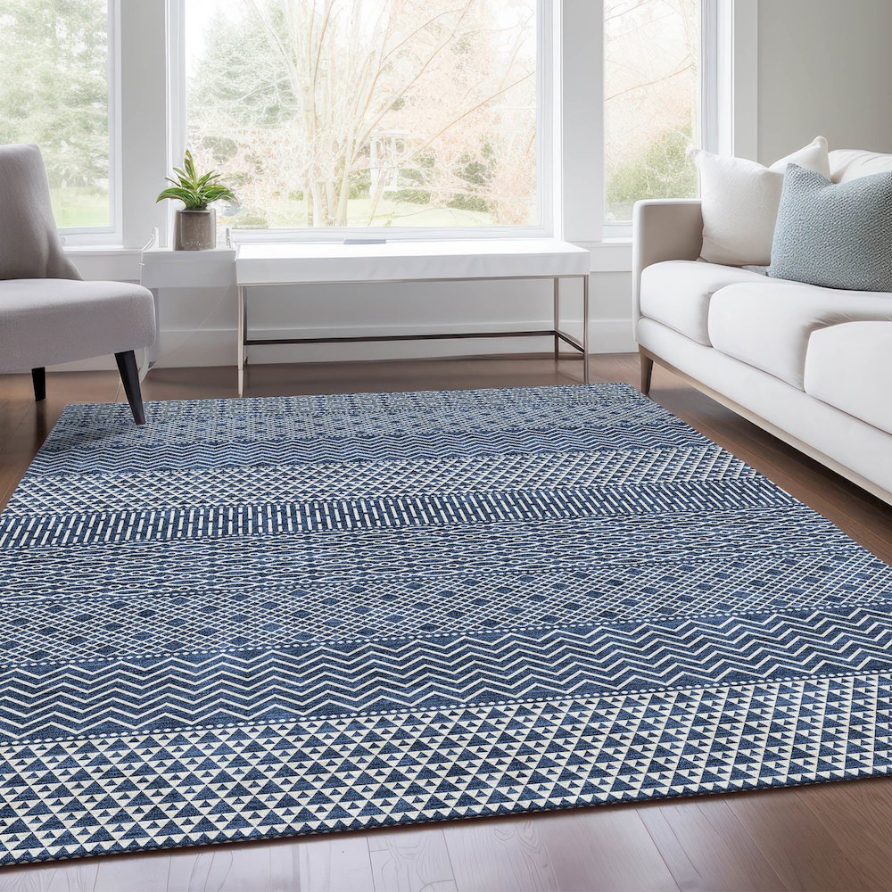 Premium Machine Washable Mayfield AMF939 Navy 2'6" x 3'10" Rug. Picture 6