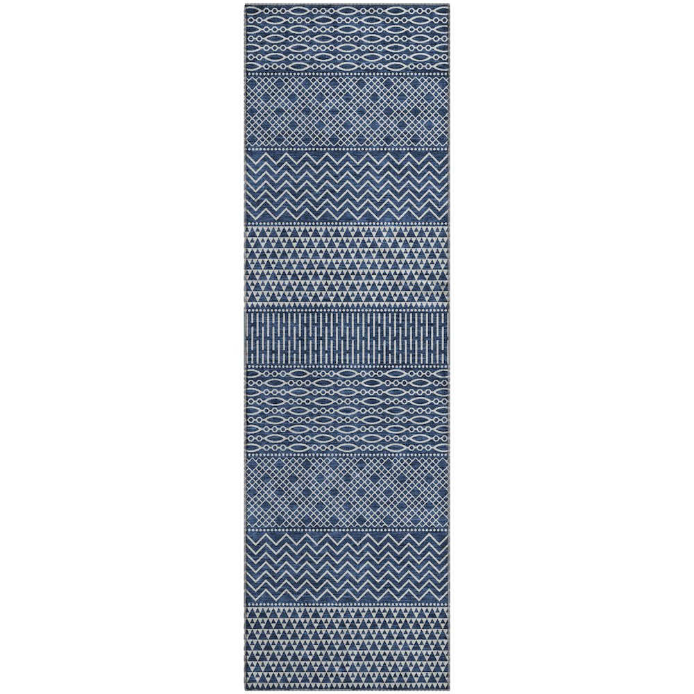 Premium Machine Washable Mayfield AMF939 Navy 2'3" x 7'6" Runner Rug. Picture 1