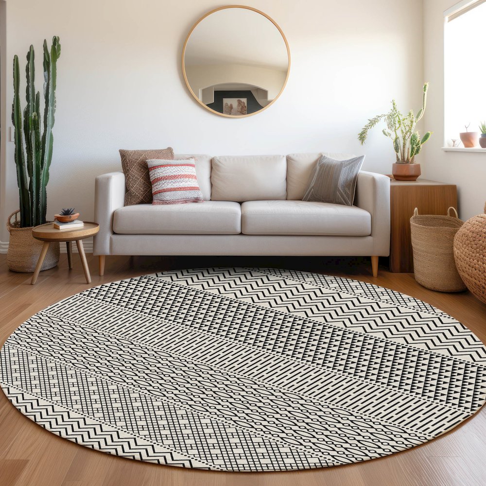 Premium Machine Washable Mayfield AMF939 White 8' x 8' Round Rug. Picture 5