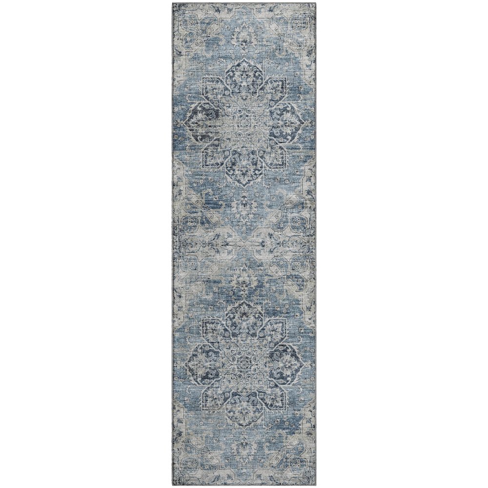 Premium Machine Washable Mayfield  Blue 2'3" x 7'6" Runner Rug. Picture 1