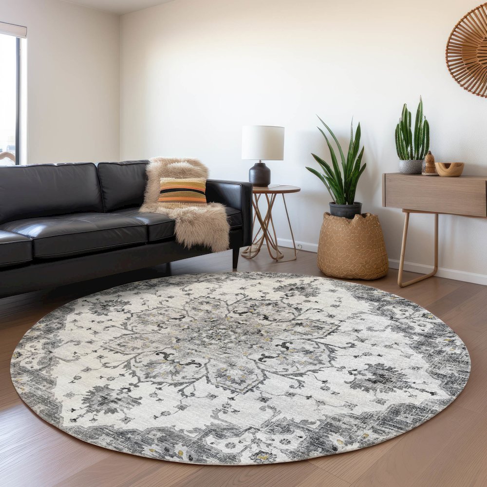Premium Machine Washable Mayfield  Fog 8' x 8' Round Rug. Picture 5