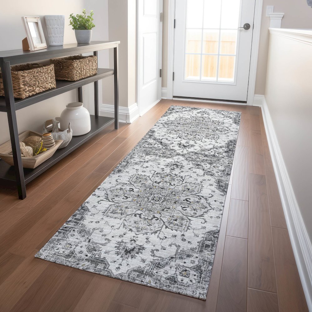 Premium Machine Washable Mayfield  Fog 2'3" x 7'6" Runner Rug. Picture 5