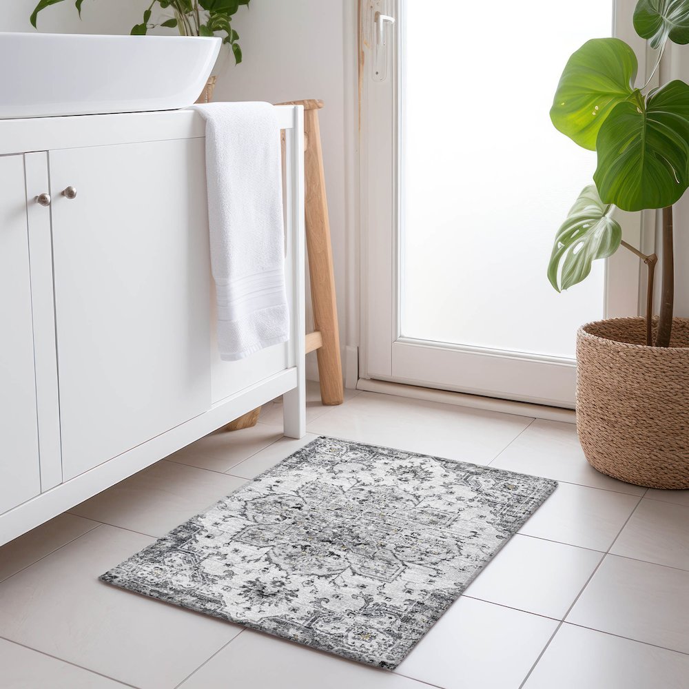Premium Machine Washable Mayfield  Fog 1'8" x 2'6" Rug. Picture 5
