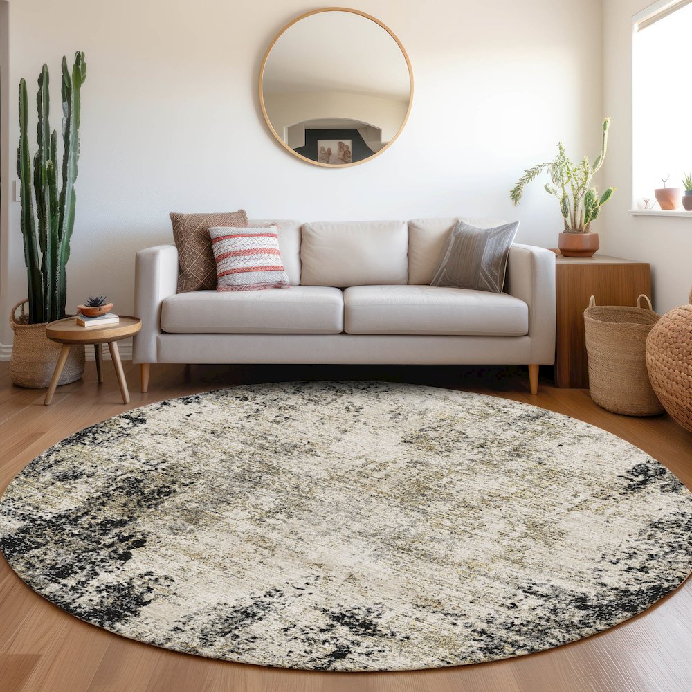 Premium Machine Washable Mayfield AMF940 Black 8' x 8' Round Rug. Picture 5
