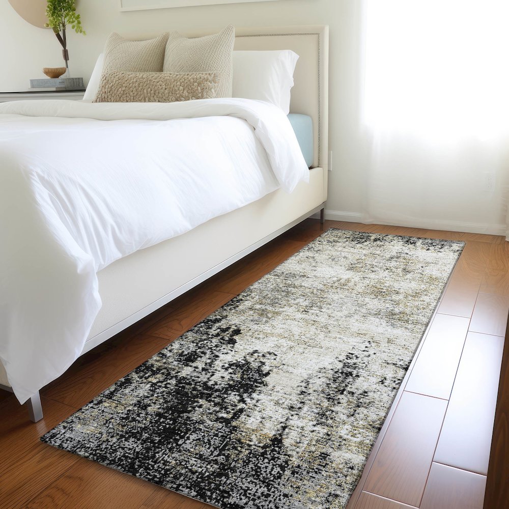 Premium Machine Washable Mayfield AMF940 Black 2'3" x 7'6" Runner Rug. Picture 5
