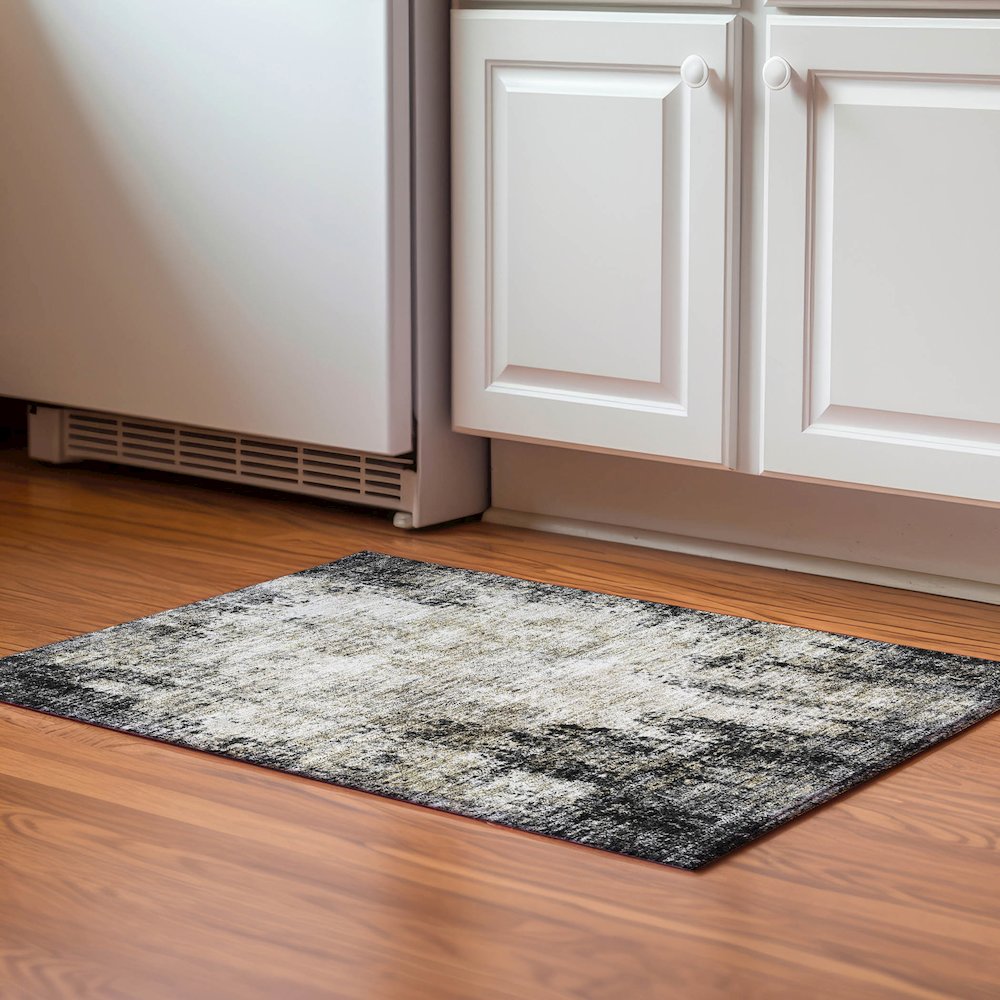 Premium Machine Washable Mayfield AMF940 Black 1'8" x 2'6" Rug. Picture 5