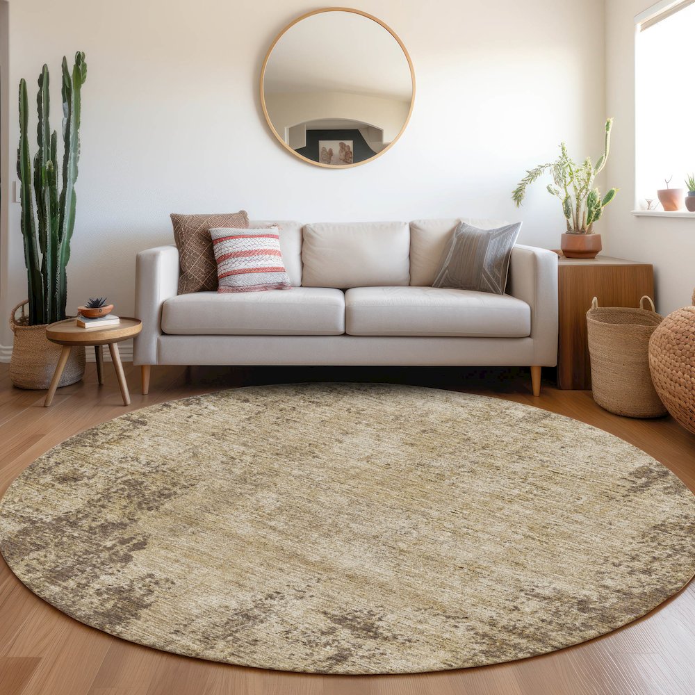 Premium Machine Washable Mayfield AMF940 Brown 8' x 8' Round Rug. Picture 5