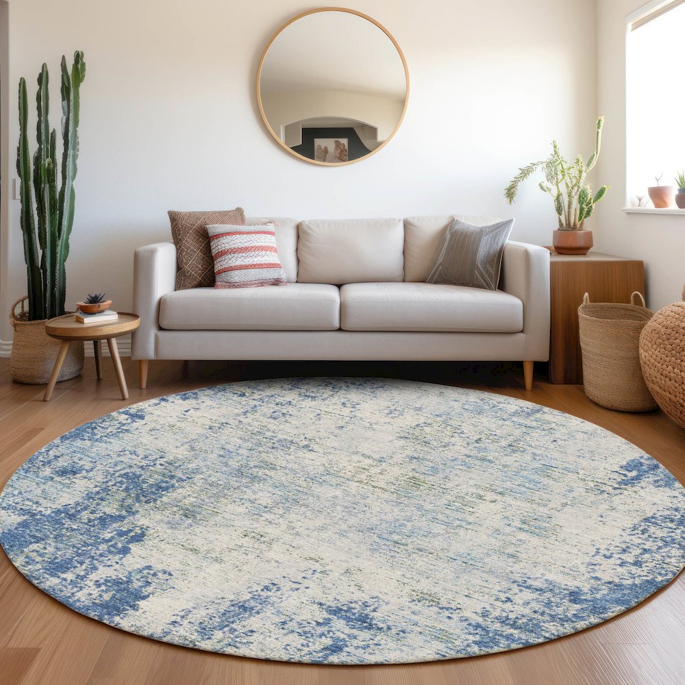 Premium Machine Washable Mayfield AMF940 Denim 8' x 8' Round Rug. Picture 5