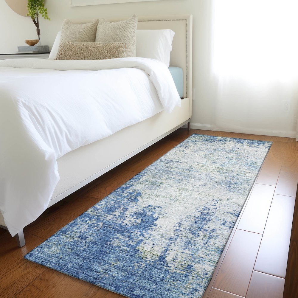 Premium Machine Washable Mayfield AMF940 Denim 2'3" x 7'6" Runner Rug. Picture 5