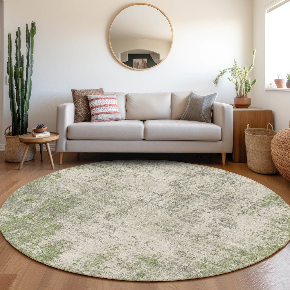 Premium Machine Washable Mayfield AMF940 Green 8' x 8' Round Rug. Picture 5