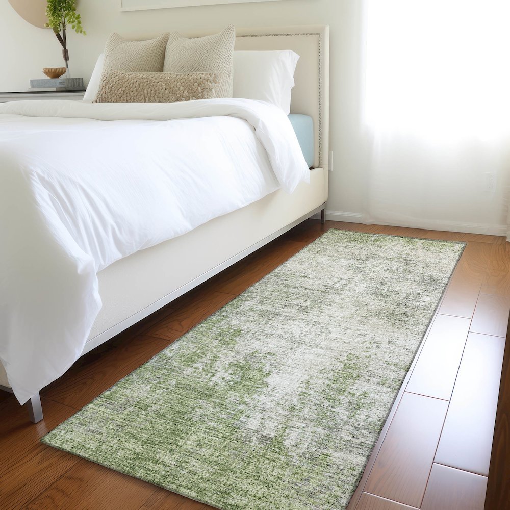 Premium Machine Washable Mayfield AMF940 Green 2'3" x 7'6" Runner Rug. Picture 5