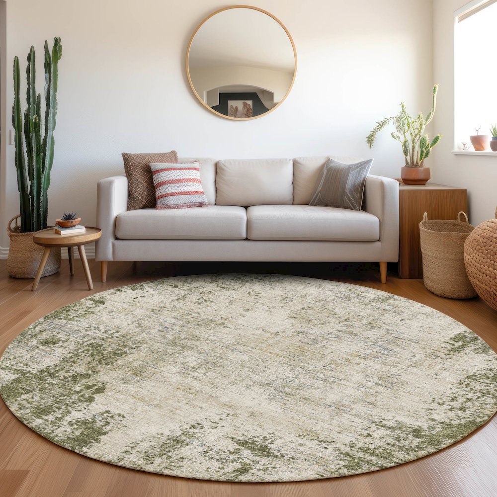 Premium Machine Washable Mayfield AMF940 Olive 8' x 8' Round Rug. Picture 5