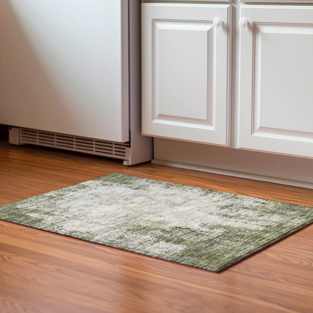 Premium Machine Washable Mayfield AMF940 Olive 1'8" x 2'6" Rug. Picture 5