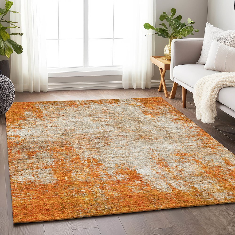 Premium Machine Washable Mayfield AMF940 Orange 2'6" x 3'10" Rug. Picture 5