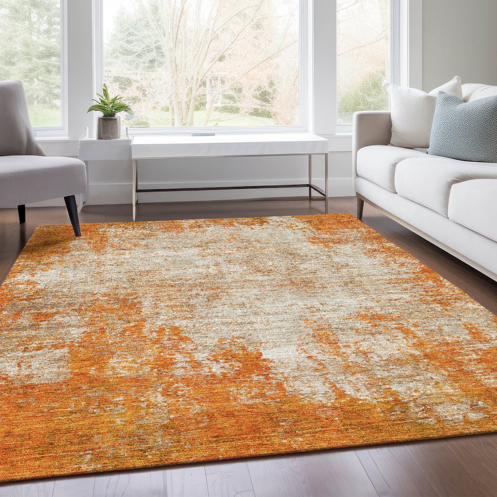 Premium Machine Washable Mayfield AMF940 Orange 2'6" x 3'10" Rug. Picture 6