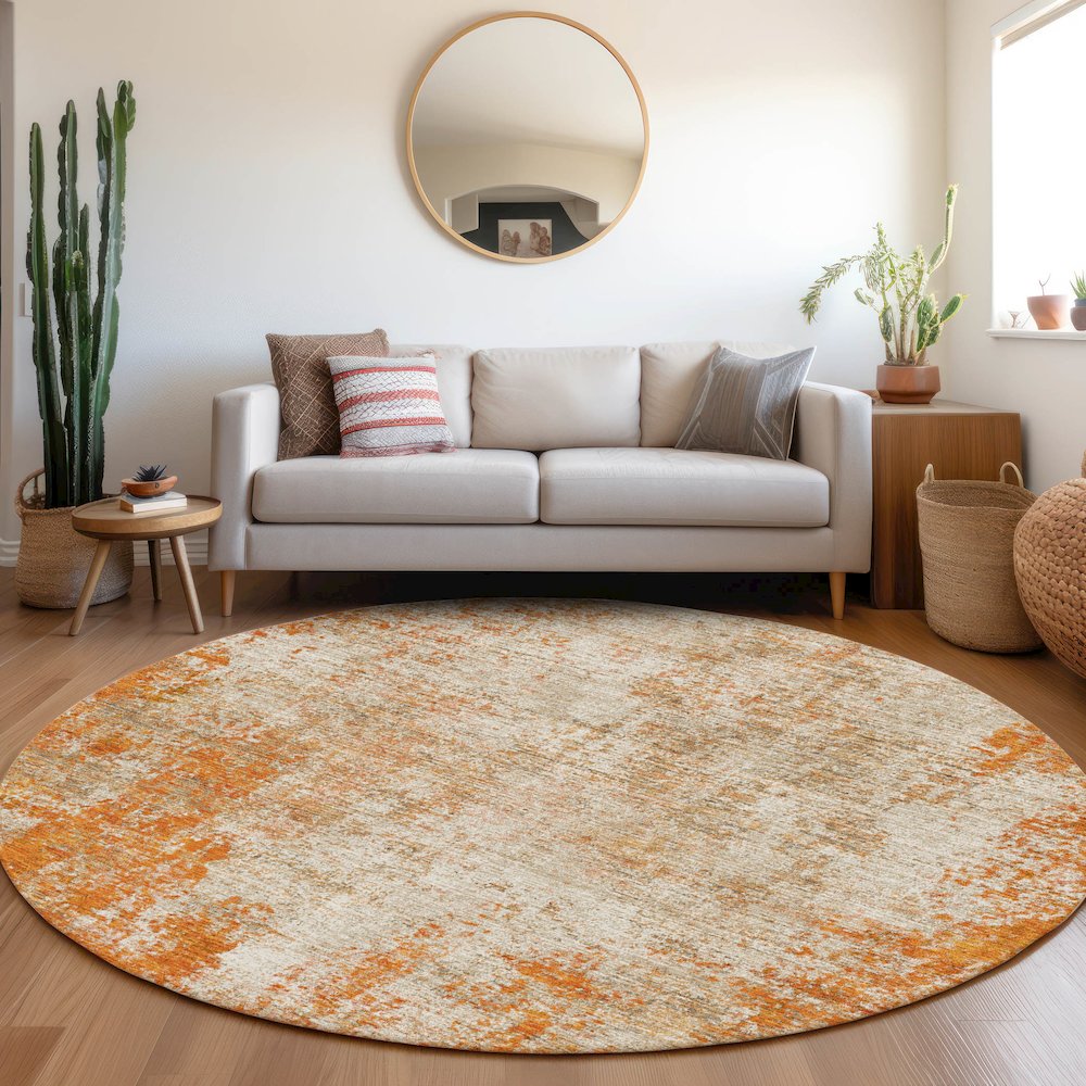 Premium Machine Washable Mayfield AMF940 Orange 8' x 8' Round Rug. Picture 5