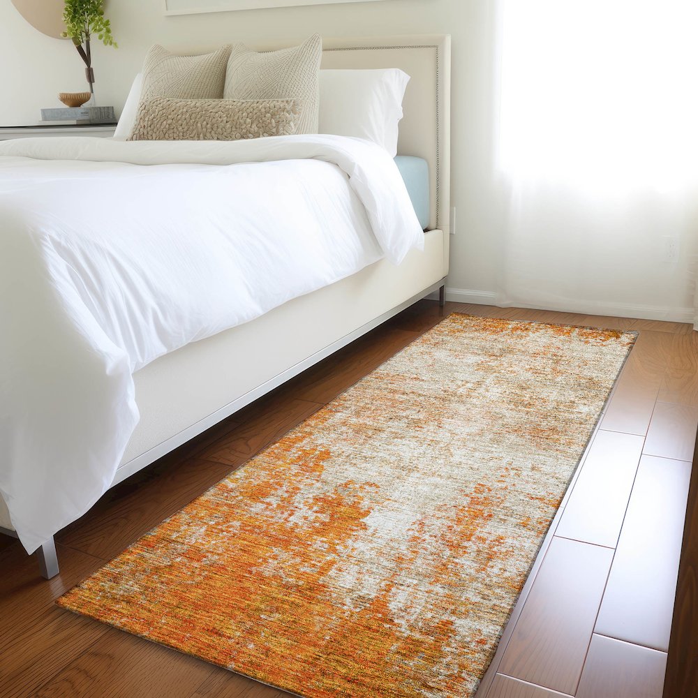 Premium Machine Washable Mayfield AMF940 Orange 2'3" x 7'6" Runner Rug. Picture 5