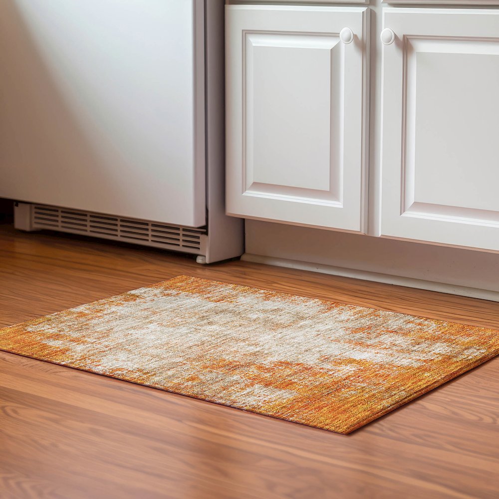 Premium Machine Washable Mayfield AMF940 Orange 1'8" x 2'6" Rug. Picture 5