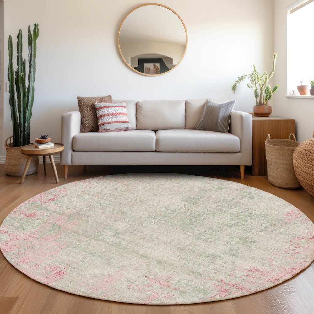 Premium Machine Washable Mayfield AMF940 Pink 8' x 8' Round Rug. Picture 5