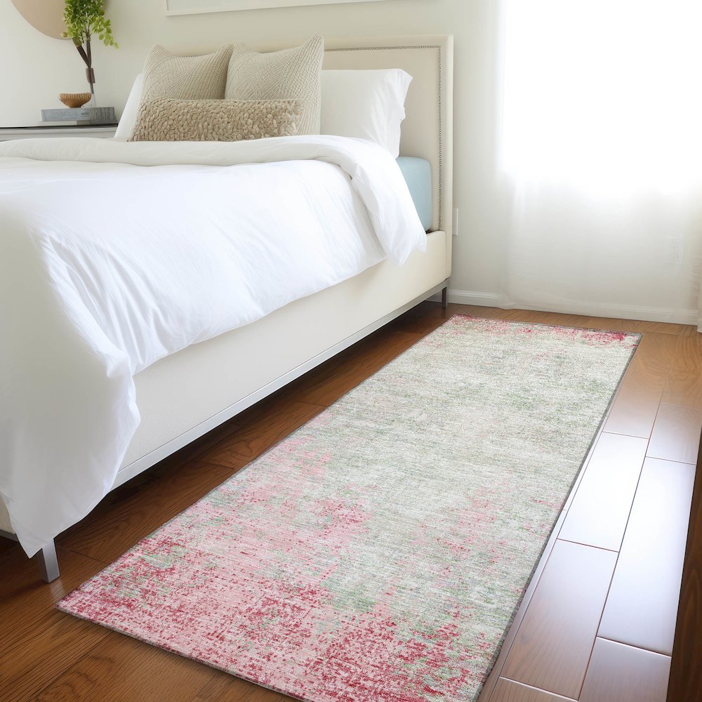 Premium Machine Washable Mayfield AMF940 Pink 2'3" x 7'6" Runner Rug. Picture 5
