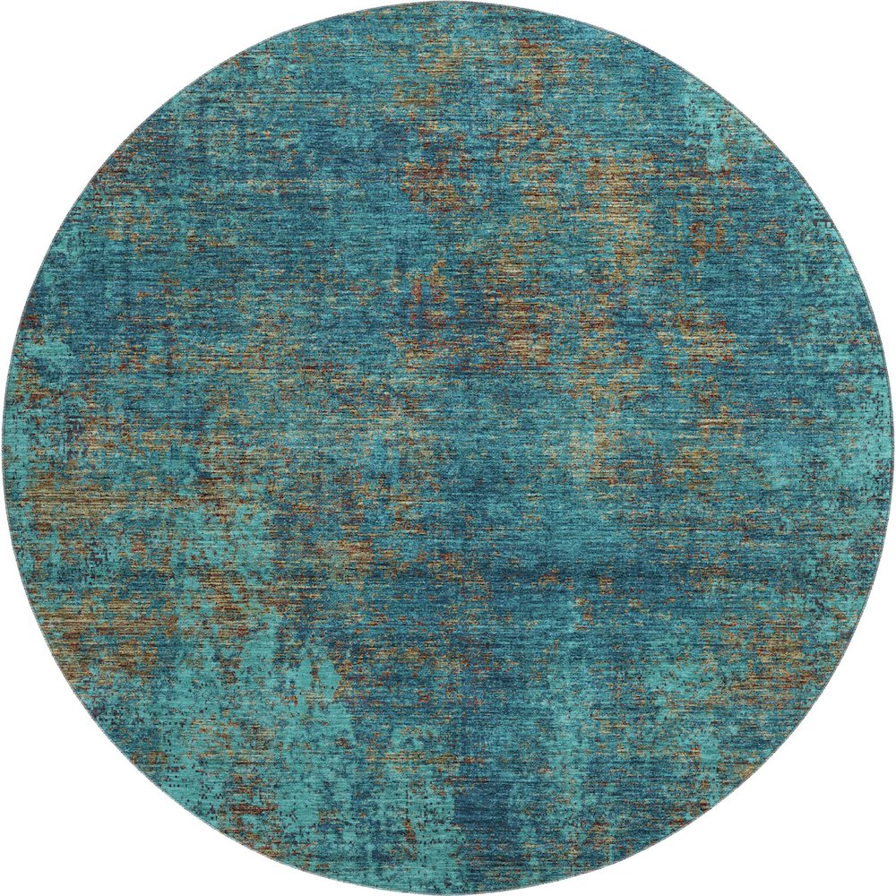 Premium Machine Washable Mayfield AMF940 Teal 8' x 8' Round Rug. Picture 1