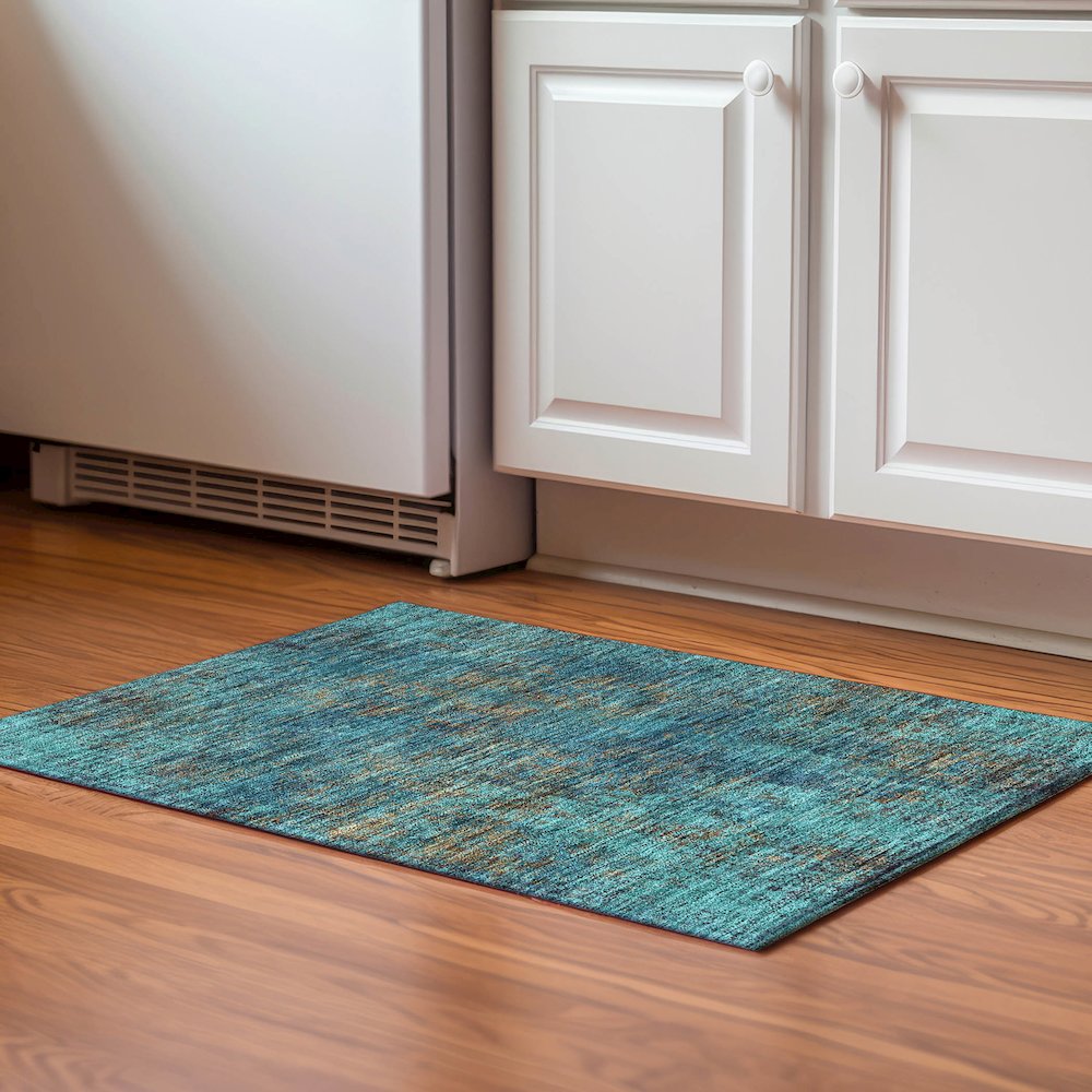 Premium Machine Washable Mayfield AMF940 Teal 1'8" x 2'6" Rug. Picture 5