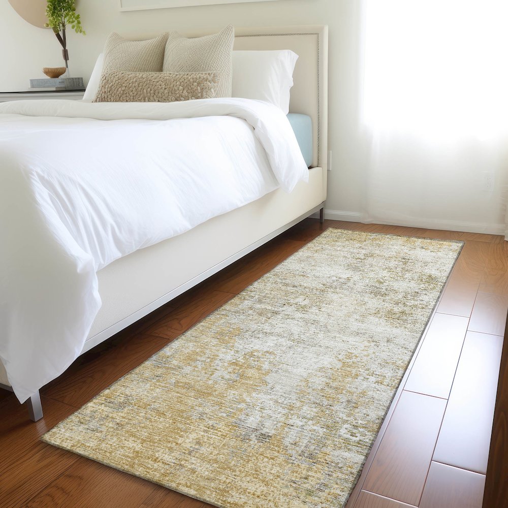 Premium Machine Washable Mayfield AMF940 Wheat 2'3" x 7'6" Runner Rug. Picture 5