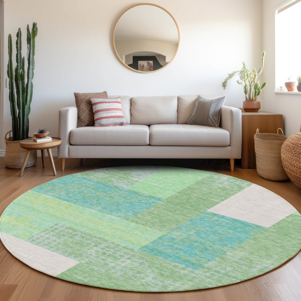 Premium Machine Washable Mayfield AMF941 Aloe 8' x 8' Round Rug. Picture 5