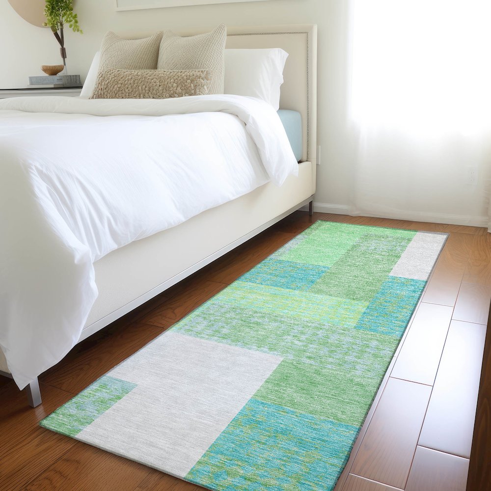 Premium Machine Washable Mayfield AMF941 Aloe 2'3" x 7'6" Runner Rug. Picture 5