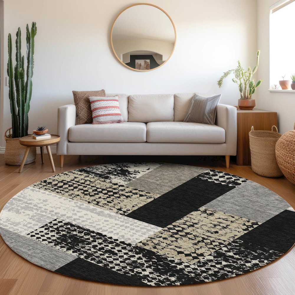 Premium Machine Washable Mayfield AMF941 Black 8' x 8' Round Rug. Picture 5