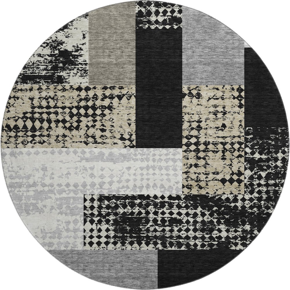 Premium Machine Washable Mayfield AMF941 Black 8' x 8' Round Rug. Picture 1
