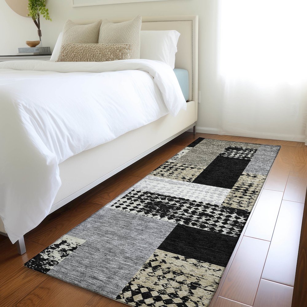Premium Machine Washable Mayfield AMF941 Black 2'3" x 7'6" Runner Rug. Picture 5