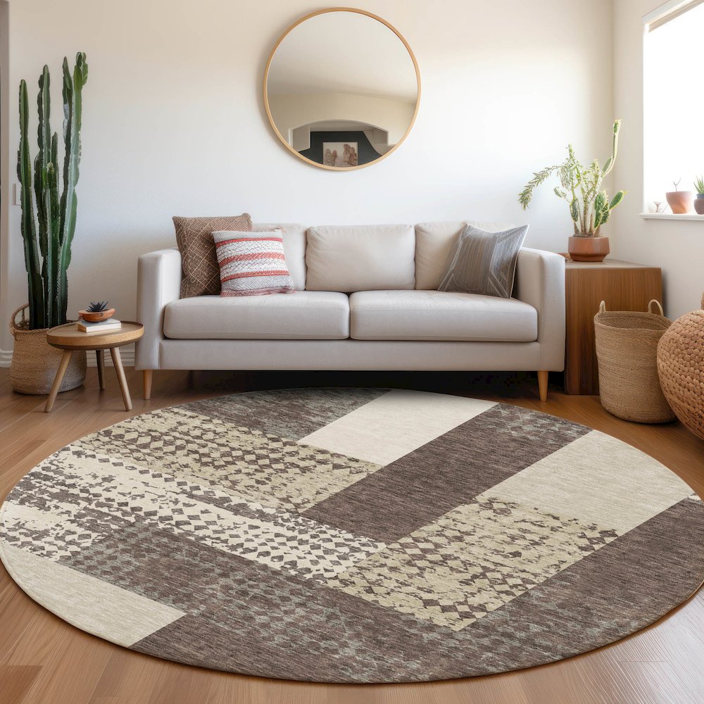 Premium Machine Washable Mayfield AMF941 Brown 8' x 8' Round Rug. Picture 5