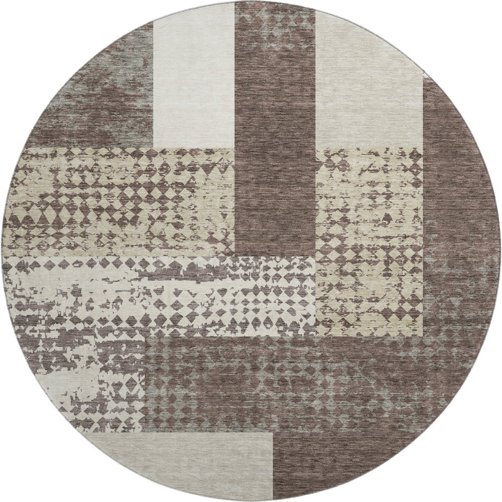 Premium Machine Washable Mayfield AMF941 Brown 8' x 8' Round Rug. Picture 1