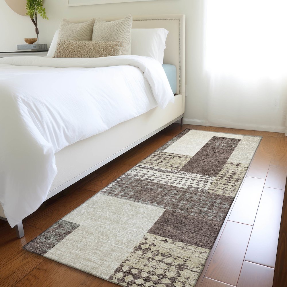 Premium Machine Washable Mayfield AMF941 Brown 2'3" x 7'6" Runner Rug. Picture 5