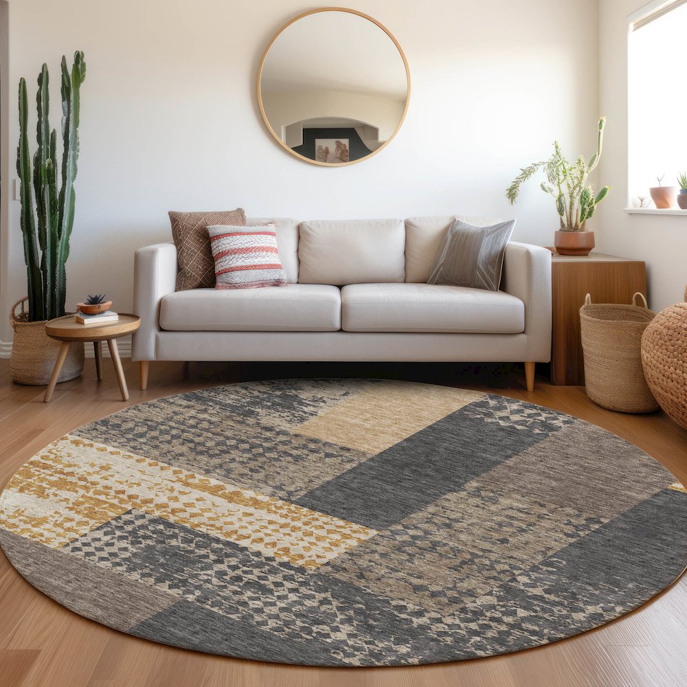 Premium Machine Washable Mayfield AMF941 Coffee 8' x 8' Round Rug. Picture 5