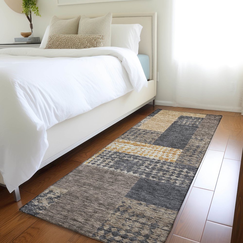 Premium Machine Washable Mayfield AMF941 Coffee 2'3" x 7'6" Runner Rug. Picture 5