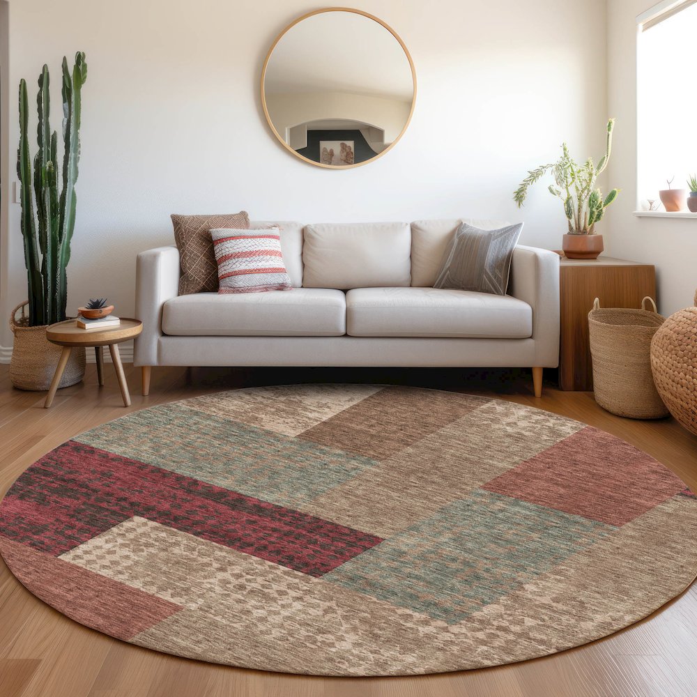 Premium Machine Washable Mayfield AMF941 Mocha 8' x 8' Round Rug. Picture 5