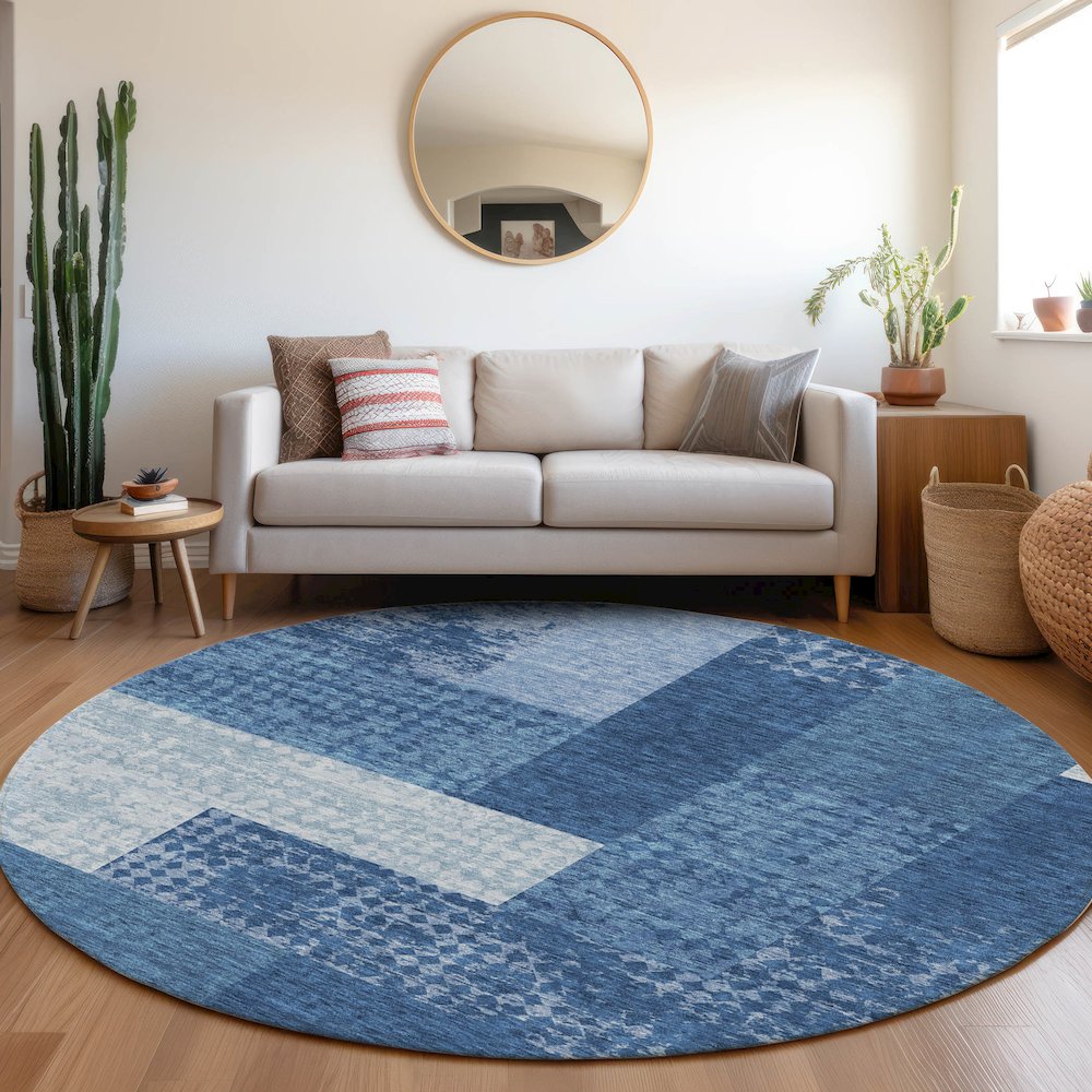 Premium Machine Washable Mayfield AMF941 Navy 8' x 8' Round Rug. Picture 5