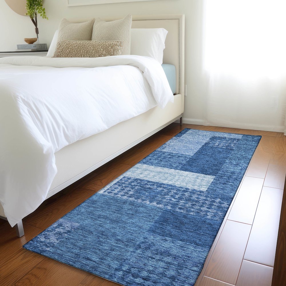Premium Machine Washable Mayfield AMF941 Navy 2'3" x 7'6" Runner Rug. Picture 5