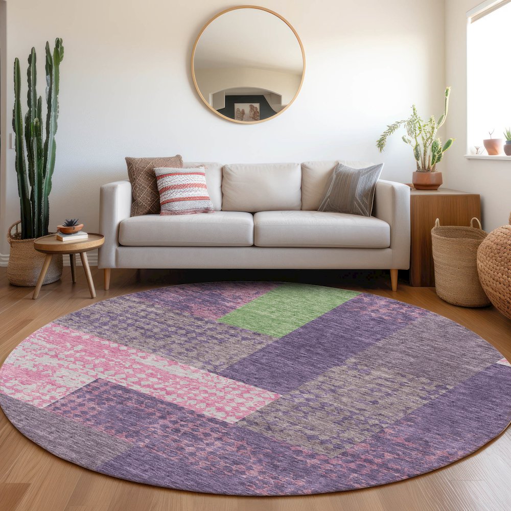 Premium Machine Washable Mayfield AMF941 Purple 8' x 8' Round Rug. Picture 5